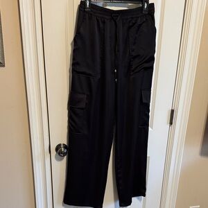 Zara Black satin Cargo Pants size medium